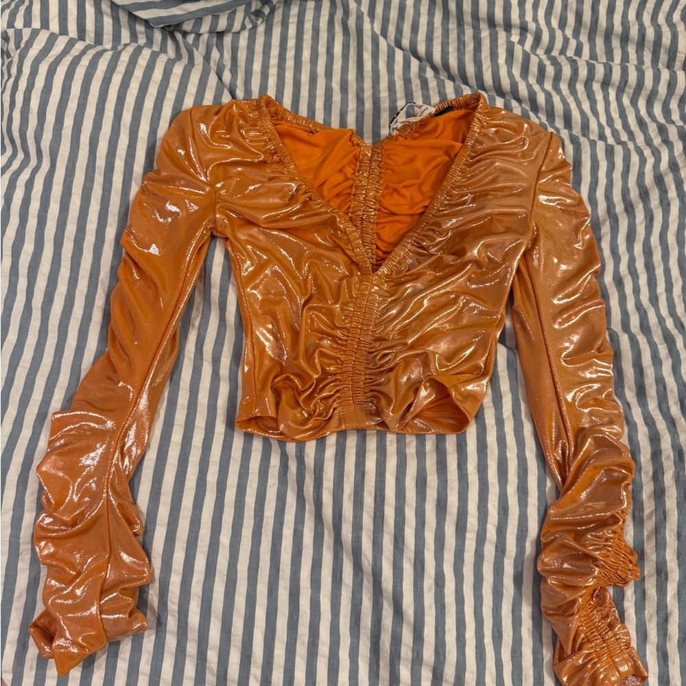 ROTATE Shimmering Orange Ruched Top - Picture 5 of 8